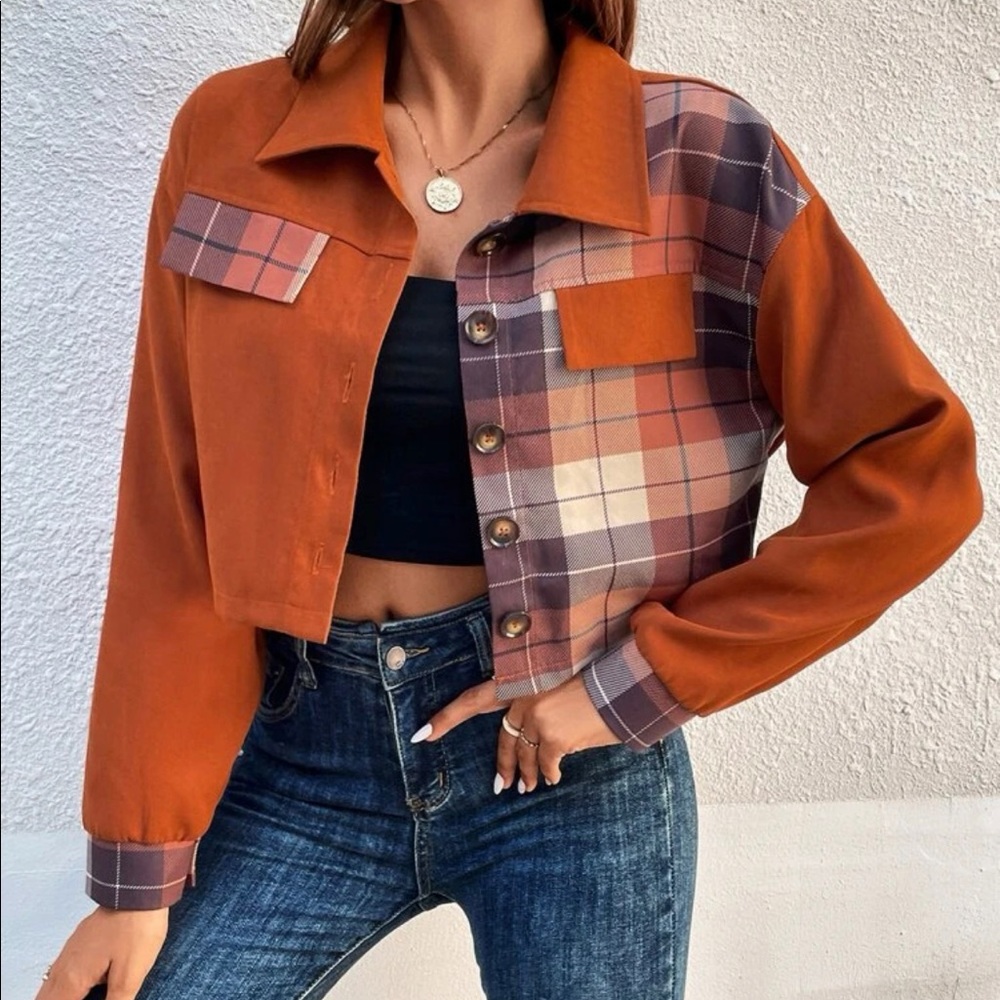 Plaid Panel Drop Shoulder Jacket